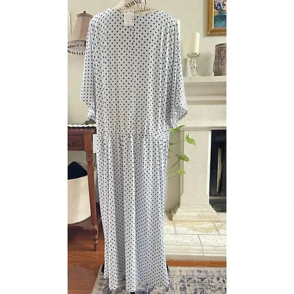 DEX Plus Midi 3XL Lauren‎ Dress Baby Blue Polka Dot Tie Front Jersey Lined NWT - Picture 7 of 9